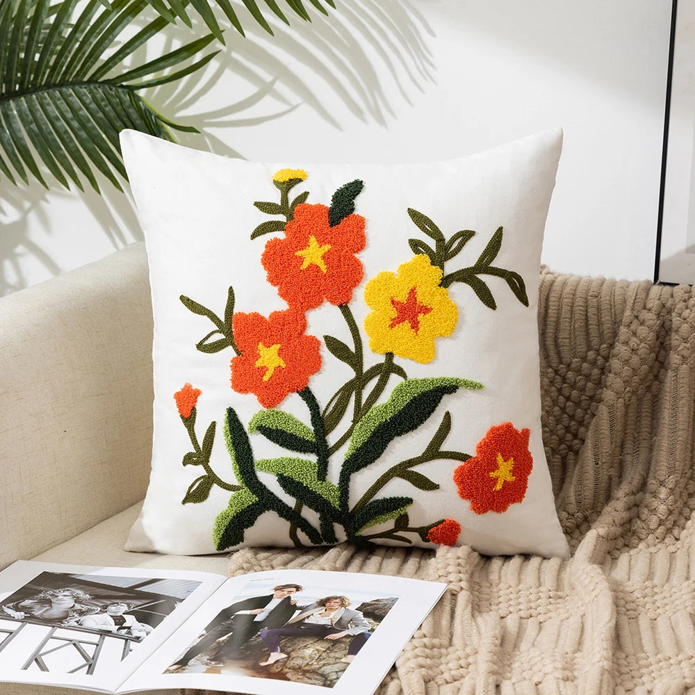 Simple Floral Colorful Nordic Cushion Covers 45x45cm Knitted Jacquard Linen Pillow Slips For Living Room Sofa Throw Cushions Contemporary Scandinavian Home Decor