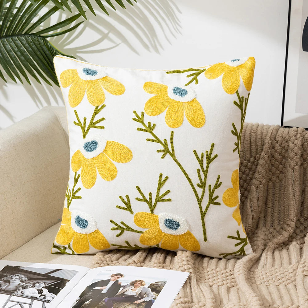 Simple Floral Colorful Nordic Cushion Covers 45x45cm Knitted Jacquard Linen Pillow Slips For Living Room Sofa Throw Cushions Contemporary Scandinavian Home Decor