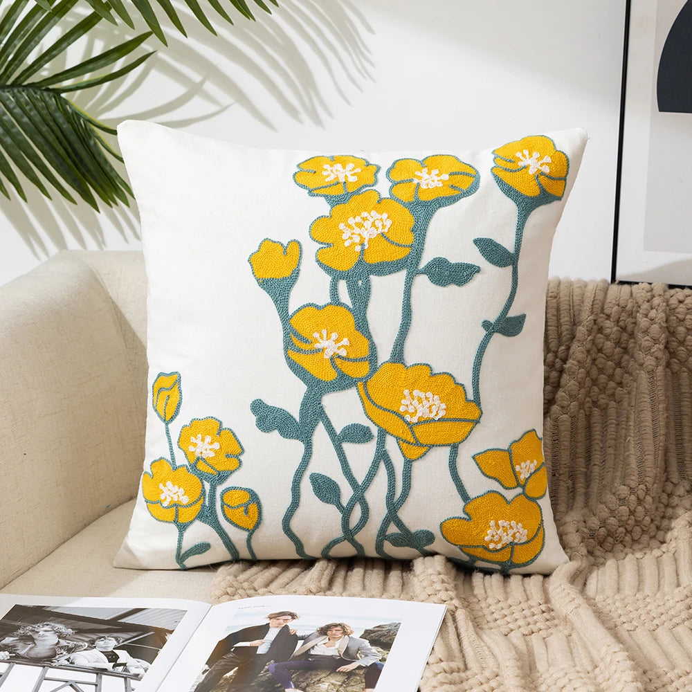 Simple Floral Colorful Nordic Cushion Covers 45x45cm Knitted Jacquard Linen Pillow Slips For Living Room Sofa Throw Cushions Contemporary Scandinavian Home Decor
