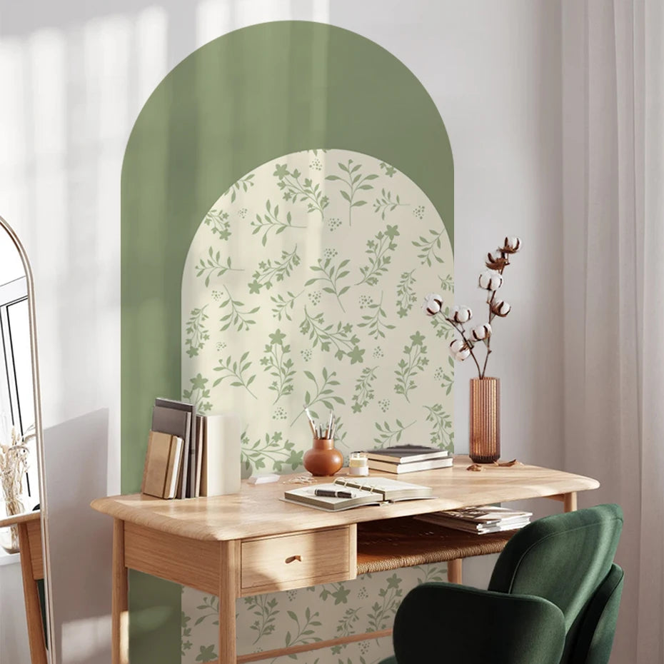 Simple Leafy Green Archway Wall Mural – Peel & Stick Vinyl Wall Decal for Kids’ Room, Bedroom & Living Space - Creative DIY Home Decor