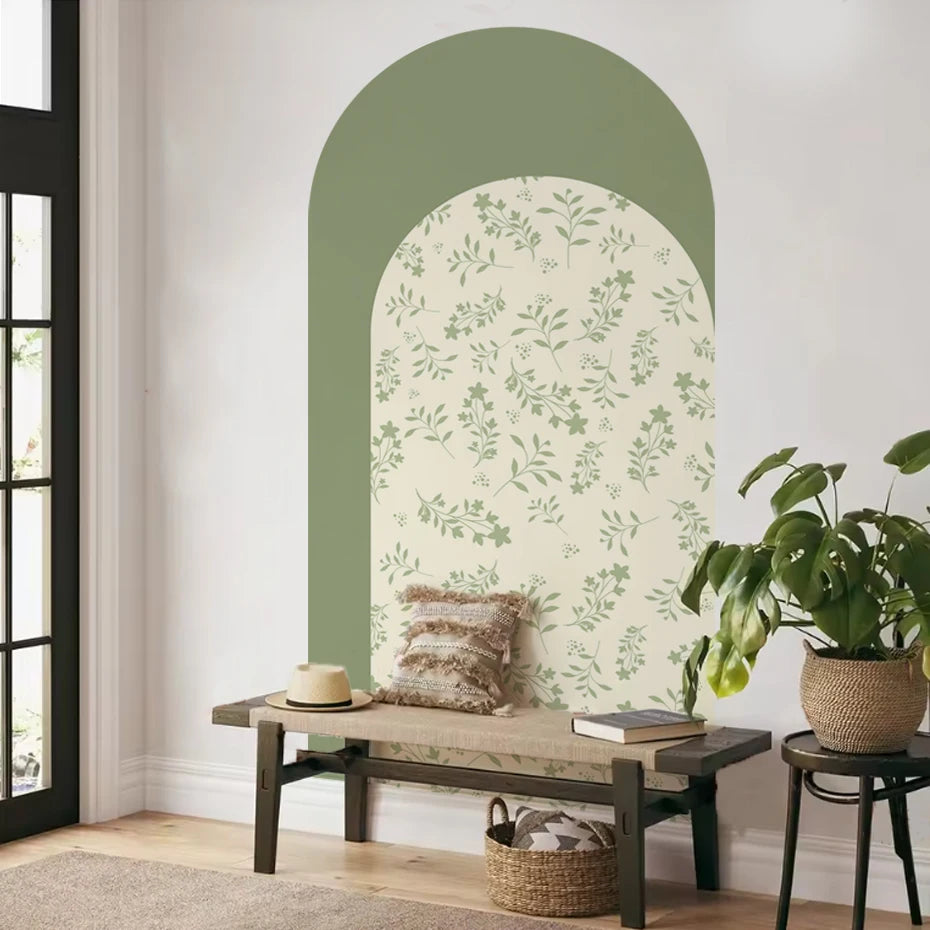 Simple Leafy Green Archway Wall Mural – Peel & Stick Vinyl Wall Decal for Kids’ Room, Bedroom & Living Space - Creative DIY Home Decor