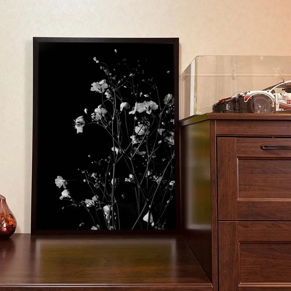 Simple Lifestyle Floral Wall Art Black White Fine Art Canvas Prints Posters Minimalist Pictures For Modern Living Room Decor
