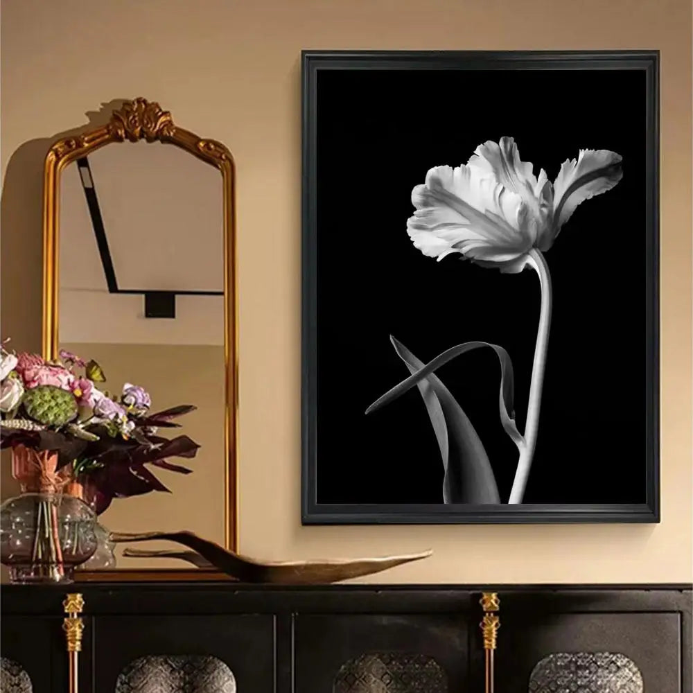 Simple Lifestyle Floral Wall Art Black White Fine Art Canvas Prints Posters Minimalist Pictures For Modern Living Room Decor