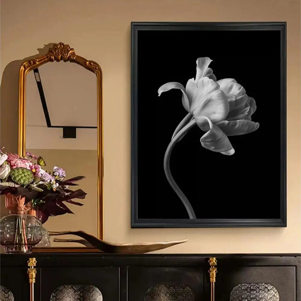 Simple Lifestyle Floral Wall Art Black White Fine Art Canvas Prints Posters Minimalist Pictures For Modern Living Room Decor