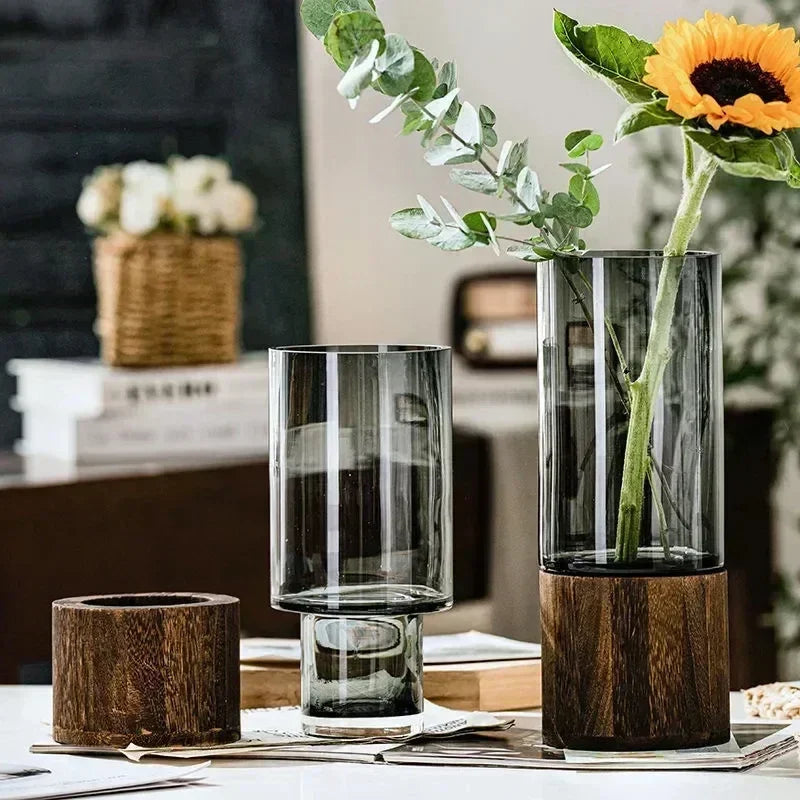 Simple Nordic Vases Minimalist Glass & Wood Decor for Modern Homes Perfect for Fresh Flowers Dried Botanicals and Stylish Arrangements