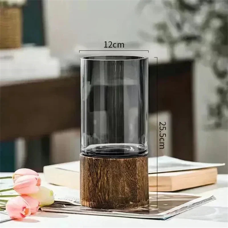 Simple Nordic Vases Minimalist Glass & Wood Decor for Modern Homes Perfect for Fresh Flowers Dried Botanicals and Stylish Arrangements