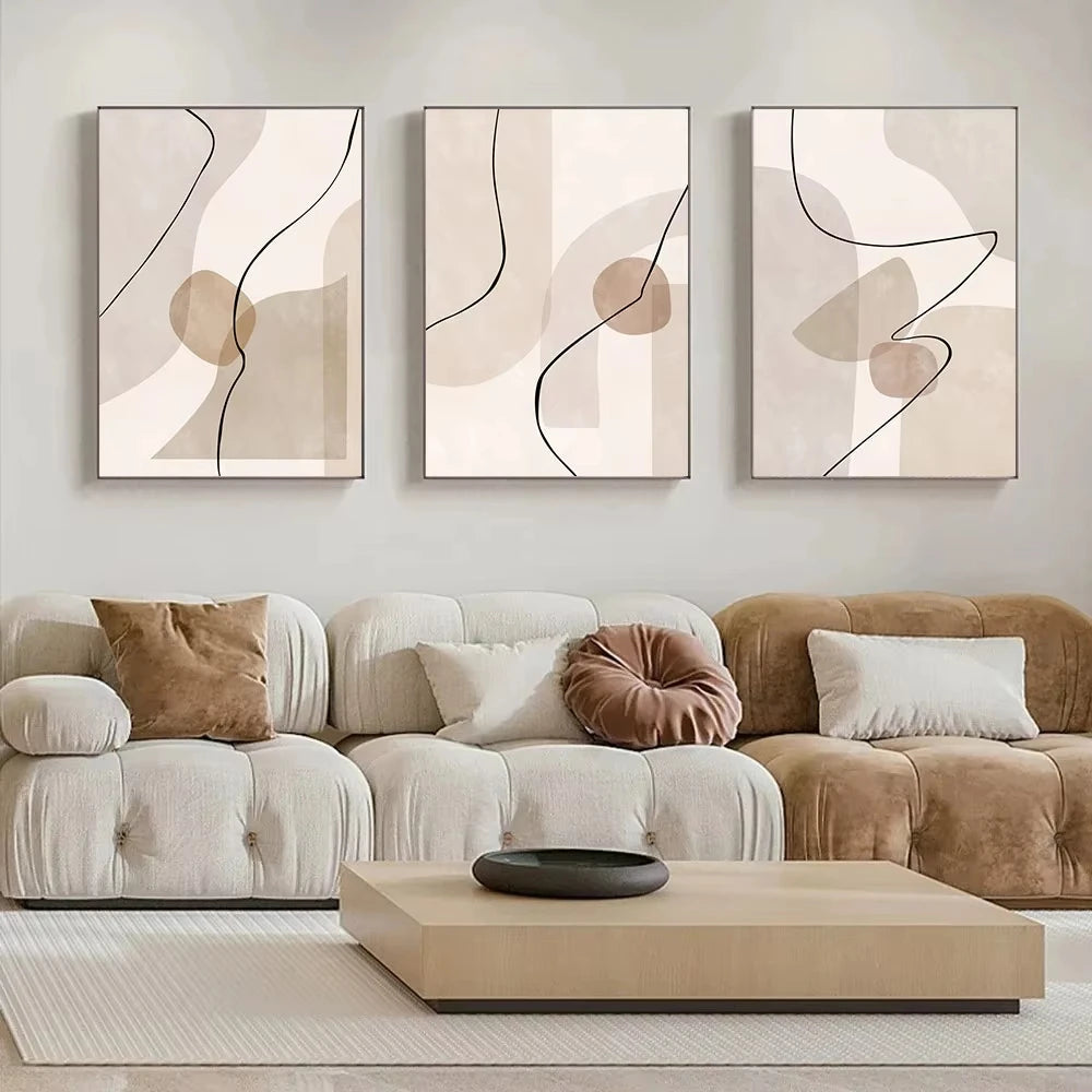 Subtle Beige Abstract Shape and Line Wall Art Fine Art Canvas Prints Pictures For Living Room Bedroom Nordic Art For Contemporary Interiors