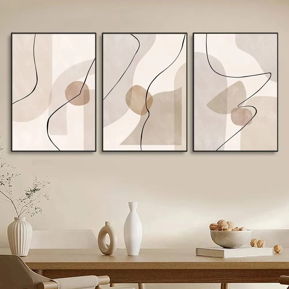 Subtle Beige Abstract Shape and Line Wall Art Fine Art Canvas Prints Pictures For Living Room Bedroom Nordic Art For Contemporary Interiors