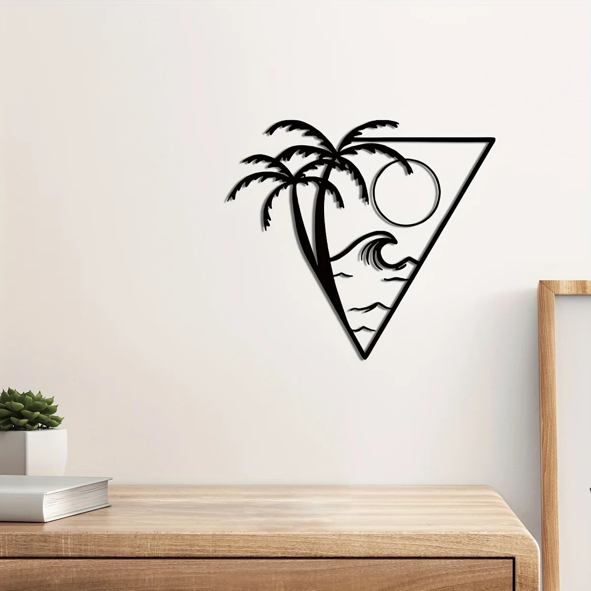 Sun Sea and Palm Tree Metal Wall Art 3d Crafted Iron Art Wall Decoration For Living Room Dining Room Bedroom Trendy Tanning Studio Salon Decor