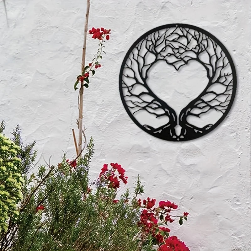 Tree Of Life Black Metal Wall Art 3D Sculptured Iron Craft Wall Decoration For Living Room Dining Room Garden Creative Inspirational Home Garden Decor