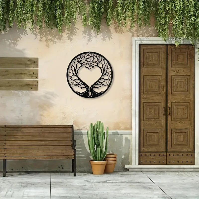 Tree Of Life Black Metal Wall Art 3D Sculptured Iron Craft Wall Decoration For Living Room Dining Room Garden Creative Inspirational Home Garden Decor