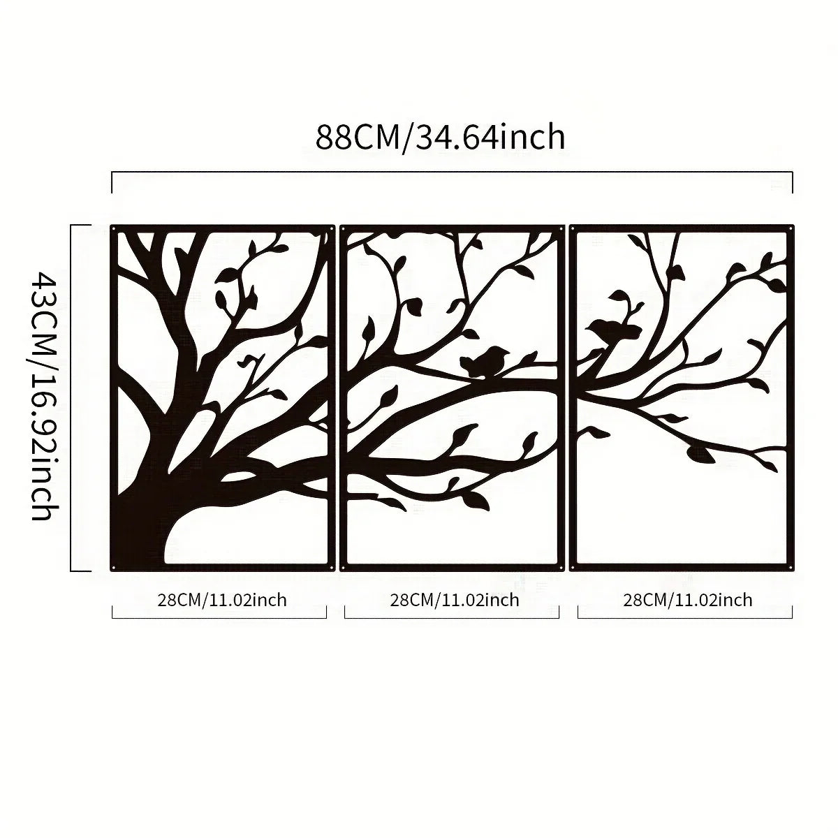 Tree Of Life Iron Art Wall Art 3D Metal Sculptured Birds On Branches Wall Decoration For Living Room Dining Room Creative Contemporary Nordic Home Decor - Set of 3Pcs