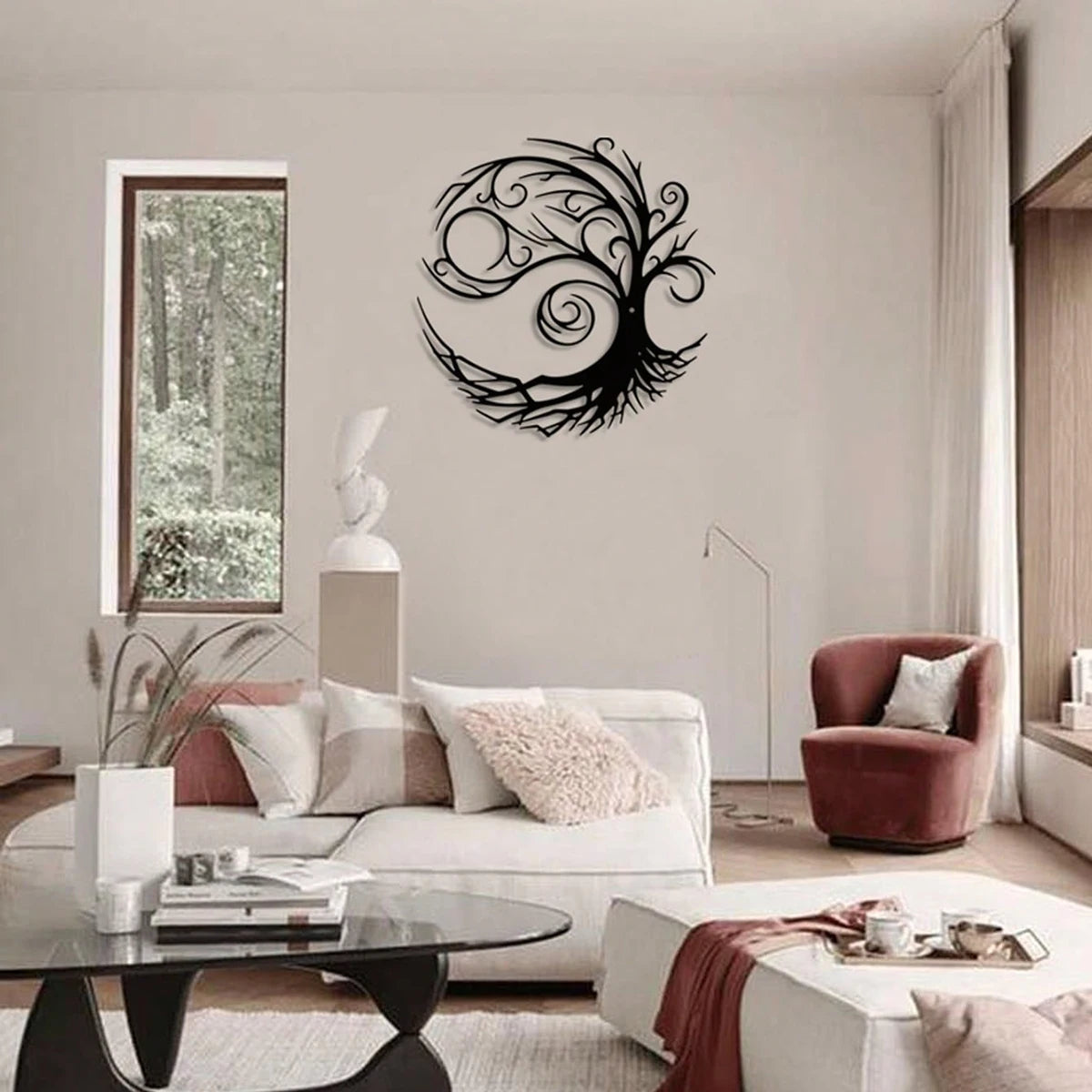 Tree Of Life Silhouette Black Metal Wall Art 3D Sculptured Iron Craft Wall Decor For Living Room Dining Room Creative Inspirational Home Decor