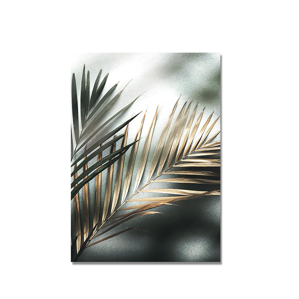 Tropical Green Golden Palm Leaves Wall Art Fine Art Canvas Prints Modern Botany Posters Pictures For Living Room Dining Room Decor