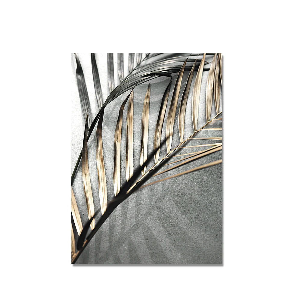 Tropical Green Golden Palm Leaves Wall Art Fine Art Canvas Prints Modern Botany Posters Pictures For Living Room Dining Room Decor