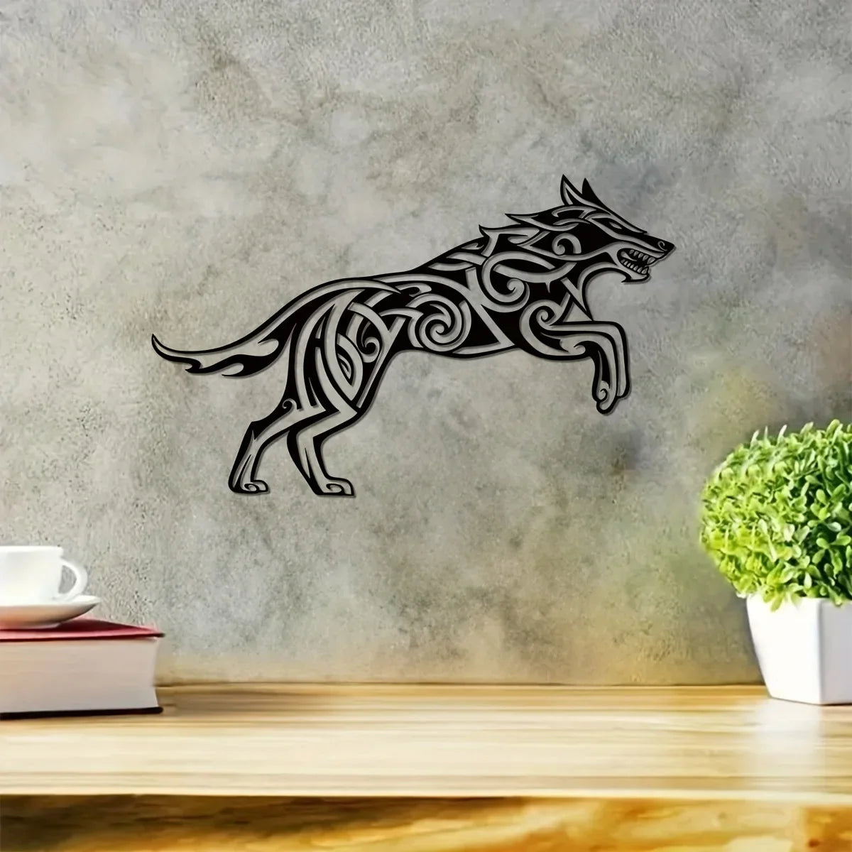 Unique Viking Wolf 3d Iron Crafted Black Metal Wall Art Creative Wall Hanging Decoration For Living Room Bedroom Dining Room Nordic Home Decor