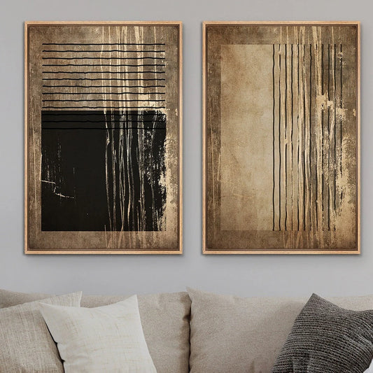 Urban Vintage Golden Brown Black Abstract Wall Art Fine Art Canvas Prints Pictures For Modern Apartment Living Room Dining Room Home Office Decor