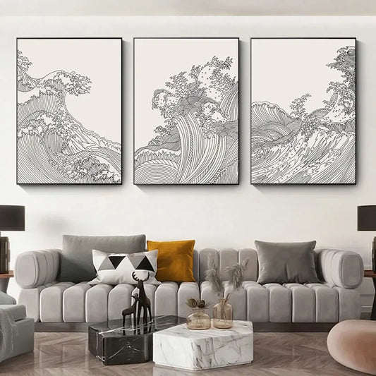 Vintage Minimalist Japanese Abstract Wall Art Fine Art Canvas Prints Black White Pictures For Living Room Bedroom Dining Room Classic Art For Contemporary Interiors