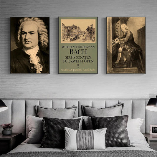 Vintage Vogue Retro Bach Music Art Posters Wall Art Fine Art Canvas Prints Pictures For Living Room Dining Room Inspirational Home Decor