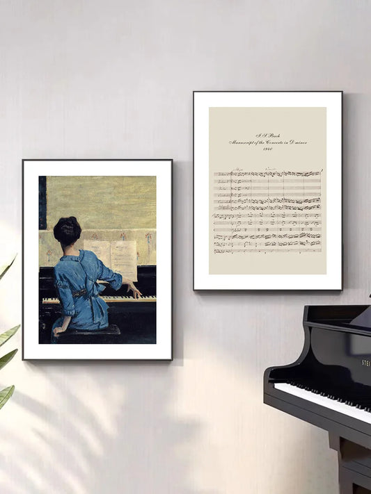 Vintage Vogue Woman Playing Piano Music Wall Art Fine Art Canvas Prints Pictures For Living Room Bedroom Art For Dining Room