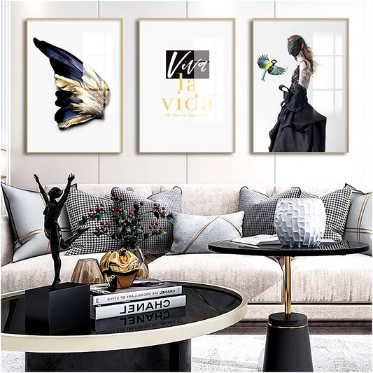 Viva La Vida Minimalist Feather Fashion Lifestyle Quotation Wall Art Fine Art Canvas Prints Pictures For Living Room Inspirational Nordic Home Decor