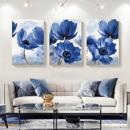 Vivid Blue Botanical Wall Art Fine Art Canvas Prints Modern Floral Pictures For Living Room Dining Room Bedroom Art Decor