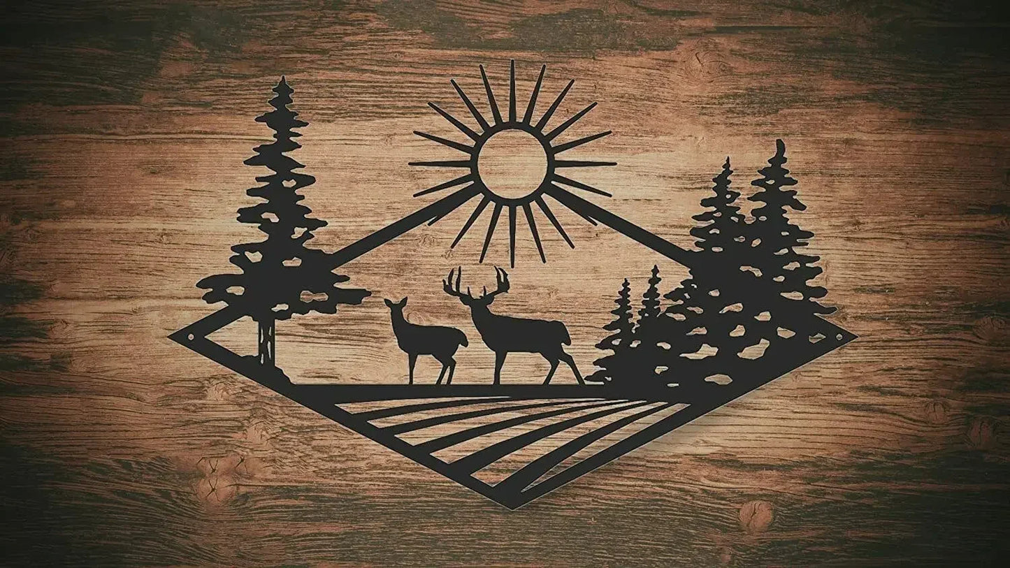 Wild Nature Forest Deer Wall Plaque Black Metal Wall Art 3D Iron Craft Wall Decoration For Living Room Dining Room Creative Nordic Home Decor