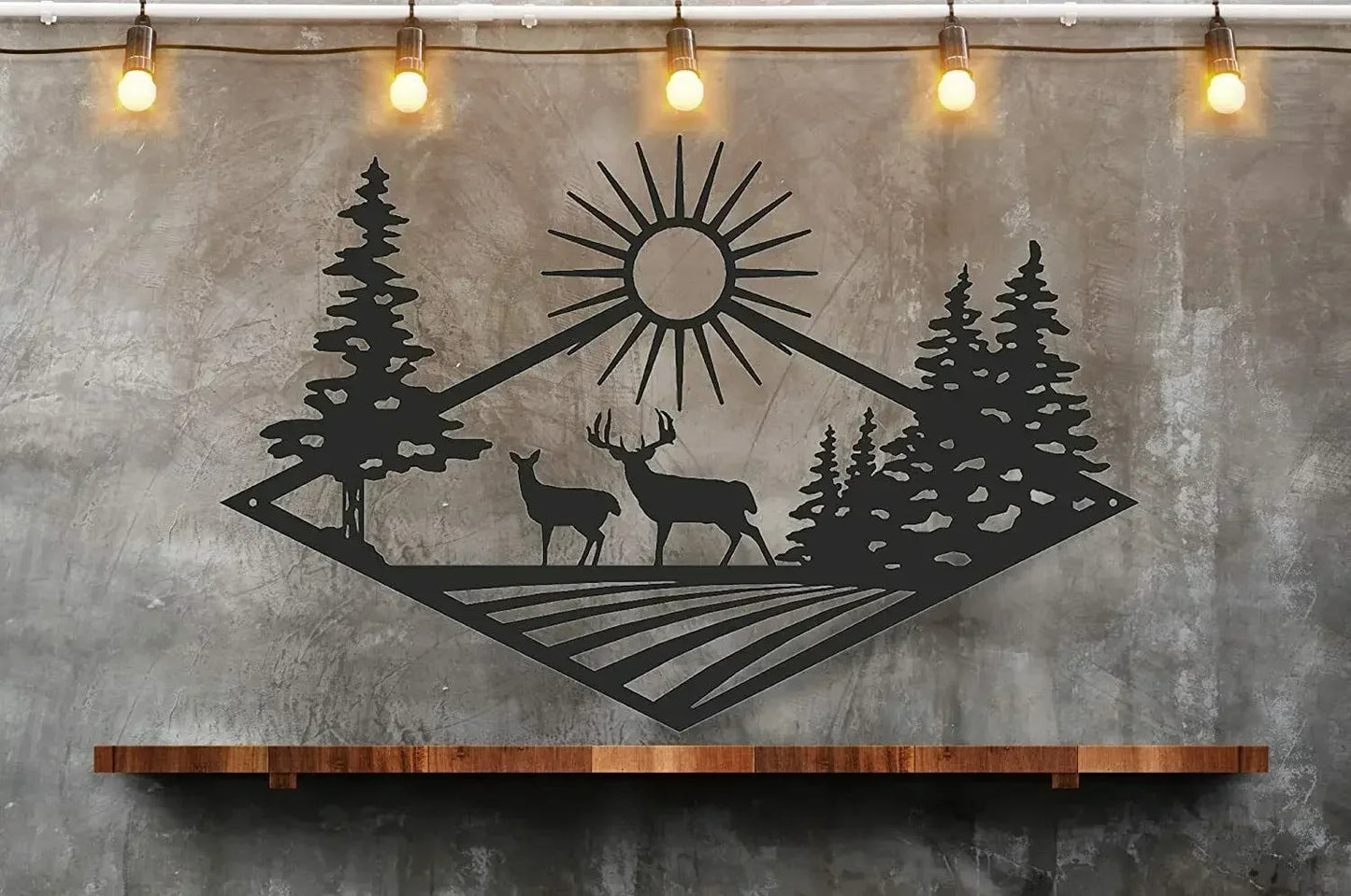 Wild Nature Forest Deer Wall Plaque Black Metal Wall Art 3D Iron Craft Wall Decoration For Living Room Dining Room Creative Nordic Home Decor