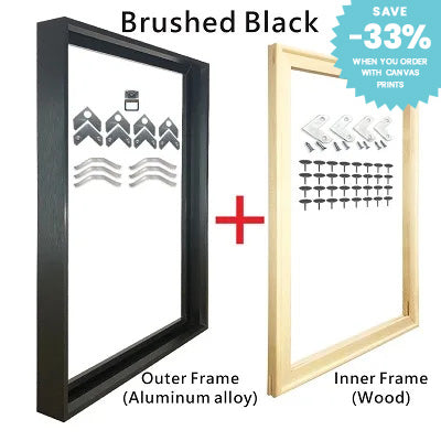 Metal Picture Frame Brushed Gold Silver Black 50x70, 60x90, 70x100cm etc, For Framing Canvas Prints - Brushed Gold, Purple Gold, Titanium Gold, Brushed Black, Brushed Silver, Aluminium Frame Kits Complete With Wooden Inner Frame