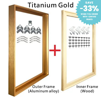 Metal Picture Frame Brushed Gold Silver Black 50x70, 60x90, 70x100cm etc, For Framing Canvas Prints - Brushed Gold, Purple Gold, Titanium Gold, Brushed Black, Brushed Silver, Aluminium Frame Kits Complete With Wooden Inner Frame