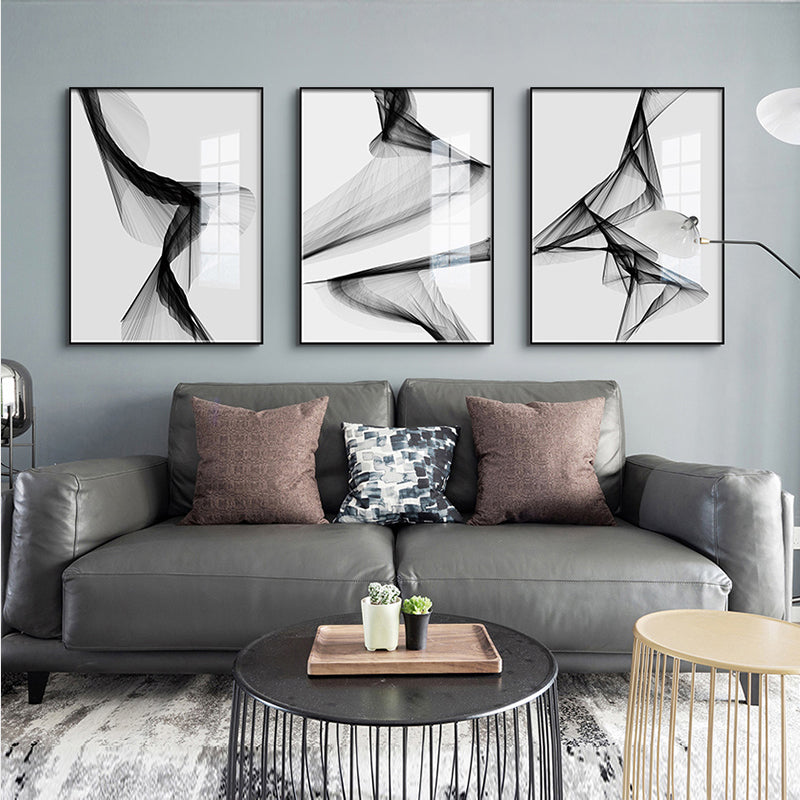 Set of 3Pcs Minimalist Abstract Black & White Geometric Wall Art Fine Art Canvas Prints Modern Pictures For Living Room Home Office Decor