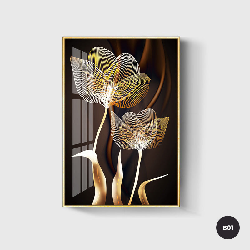 Abstract Exotic Black Golden Floral Wall Art Fine Art Canvas Prints Tropical Botanic Pictures For Luxury Apartment Living Room Dining Room Art Decor