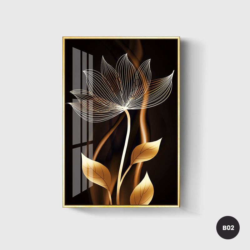 Abstract Exotic Black Golden Floral Wall Art Fine Art Canvas Prints Tropical Botanic Pictures For Luxury Apartment Living Room Dining Room Art Decor