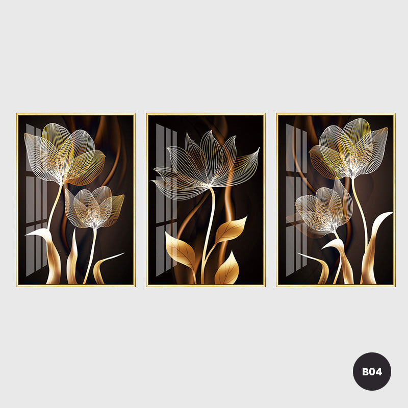Abstract Exotic Black Golden Floral Wall Art Fine Art Canvas Prints Tropical Botanic Pictures For Luxury Apartment Living Room Dining Room Art Decor