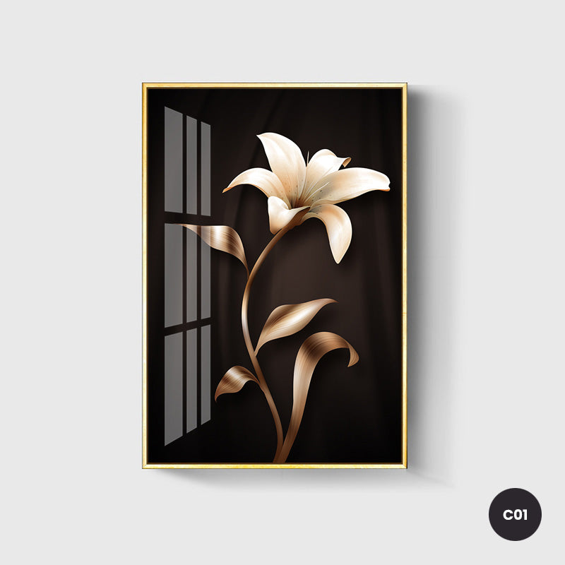 Abstract Exotic Black Golden Floral Wall Art Fine Art Canvas Prints Tropical Botanic Pictures For Luxury Apartment Living Room Dining Room Art Decor