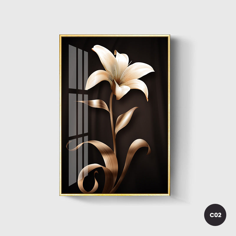 Abstract Exotic Black Golden Floral Wall Art Fine Art Canvas Prints Tropical Botanic Pictures For Luxury Apartment Living Room Dining Room Art Decor