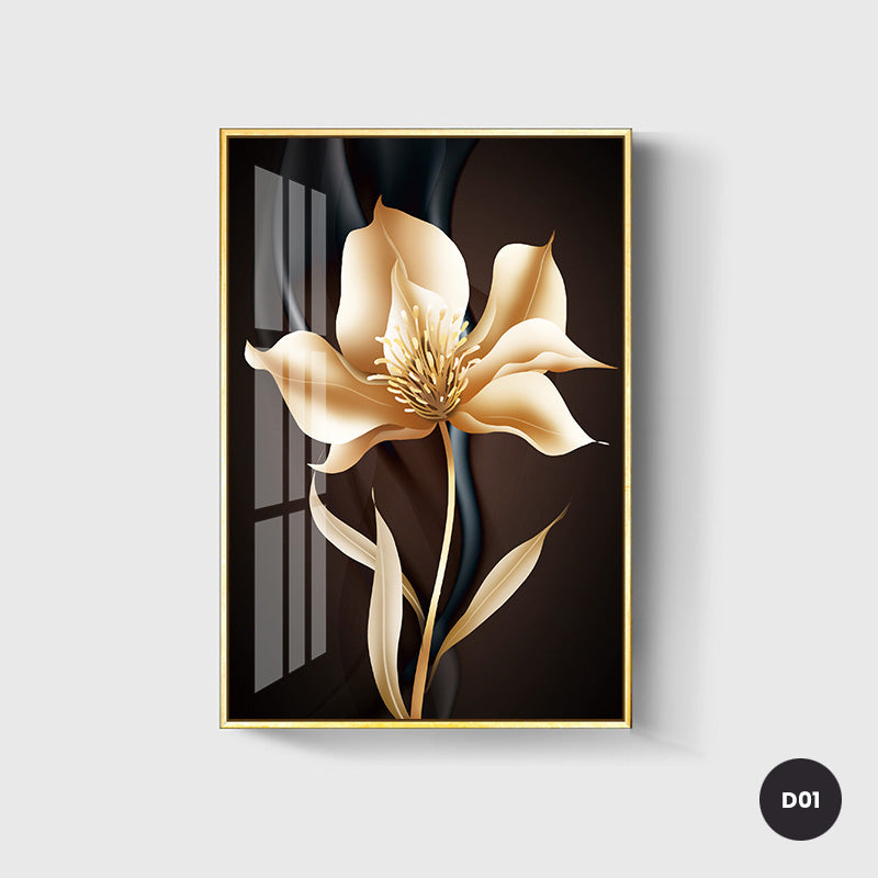 Abstract Exotic Black Golden Floral Wall Art Fine Art Canvas Prints Tropical Botanic Pictures For Luxury Apartment Living Room Dining Room Art Decor
