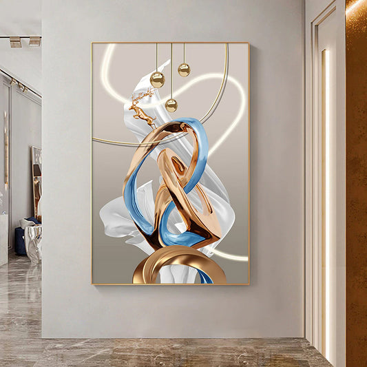 Abstract Flowing Ribbon Golden Deer Wall Art Fine Art Canvas Prints Auspicious Nordic Pictures For Luxury Living Room Home Entrance Hallway Art Decor