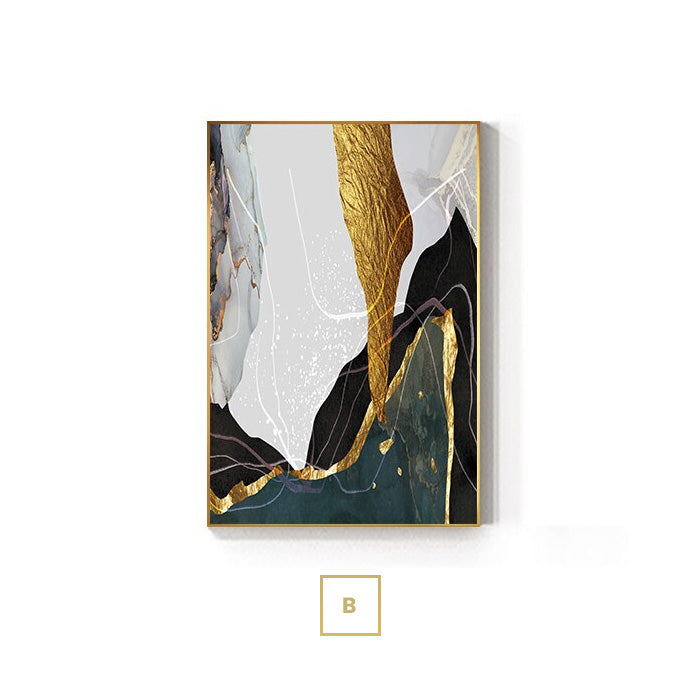 Abstract Liquid Marble Green Golden Gray Wall Art Fine Art Canvas Prints Modern Pictures For Luxury Living Room Dining Room Home Office Decor