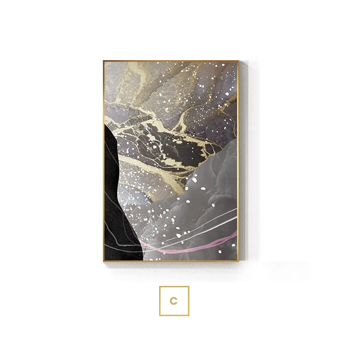 Abstract Liquid Marble Green Golden Gray Wall Art Fine Art Canvas Prints Modern Pictures For Luxury Living Room Dining Room Home Office Decor