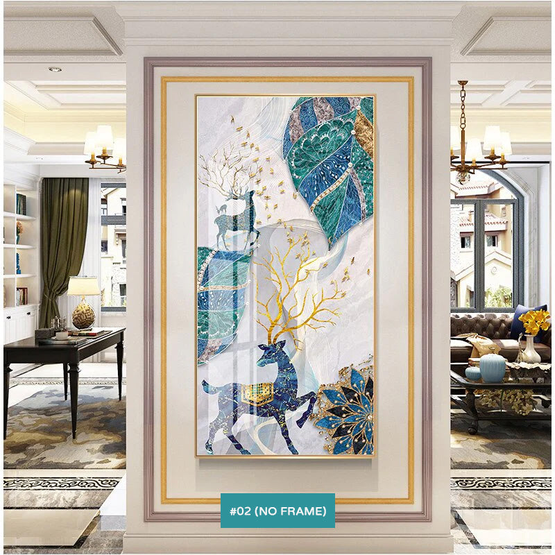 Abstract Auspicious Mystical Deer Landscape Wall Art Fine Art Canvas Prints Pictures For Luxury Living Room Dining Room Entrance Hallway Art Decoration