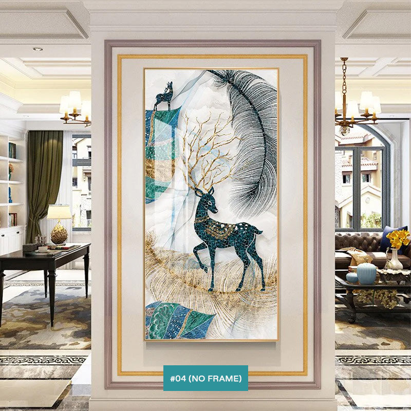 Abstract Auspicious Mystical Deer Landscape Wall Art Fine Art Canvas Prints Pictures For Luxury Living Room Dining Room Entrance Hallway Art Decoration