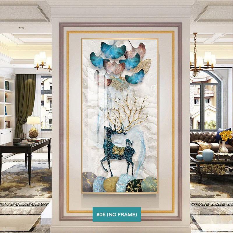Abstract Auspicious Mystical Deer Landscape Wall Art Fine Art Canvas Prints Pictures For Luxury Living Room Dining Room Entrance Hallway Art Decoration