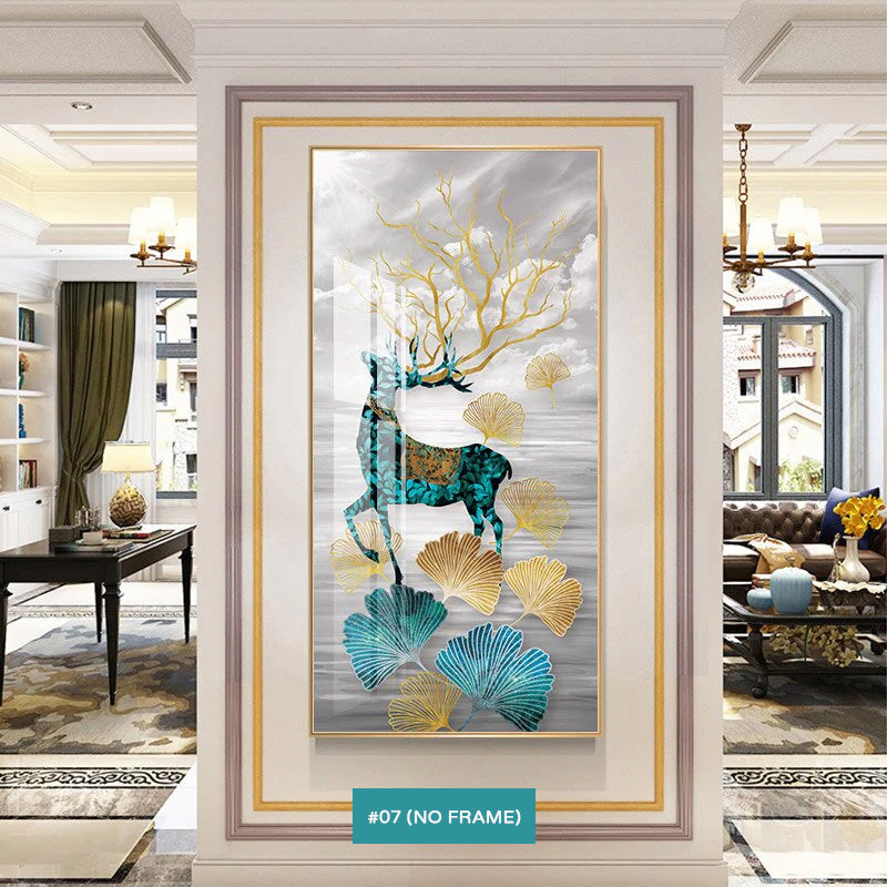Abstract Auspicious Mystical Deer Landscape Wall Art Fine Art Canvas Prints Pictures For Luxury Living Room Dining Room Entrance Hallway Art Decoration