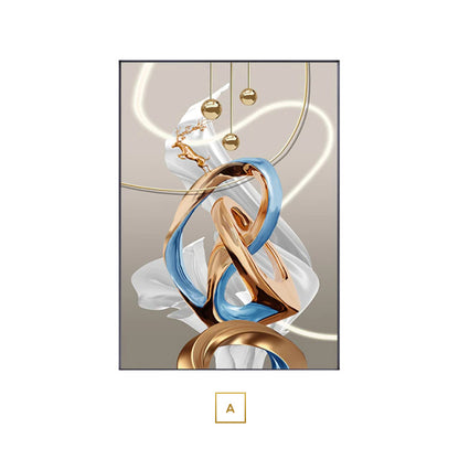 Abstract Flowing Ribbon Golden Deer Wall Art Fine Art Canvas Prints Auspicious Nordic Pictures For Luxury Living Room Home Entrance Hallway Art Decor