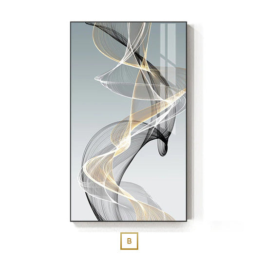 Abstract Flowing Vibrations Wall Art Fine Art Canvas Prints Yellow Black Gray Silk Vape Pictures For Modern Living Room Home Office Interiors