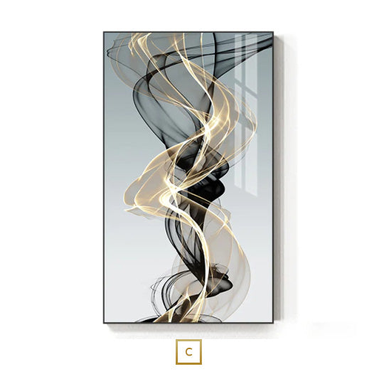 Abstract Flowing Vibrations Wall Art Fine Art Canvas Prints Yellow Black Gray Silk Vape Pictures For Modern Living Room Home Office Interiors