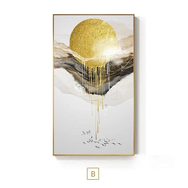 Abstract Golden Mountain Lakeside Scenes Modern Contemporary Landscape Wall Art Fine Art Canvas Prints Luxury Home Office Wall Decor