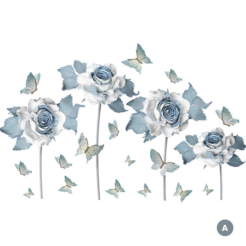 Big Blue Floral Butterflies Vinyl Wall Decal Removable PVC Wall Sticker Mural For Living Room Bedroom Kitchen Wall Decor Creative Home DIY Wall Decoration