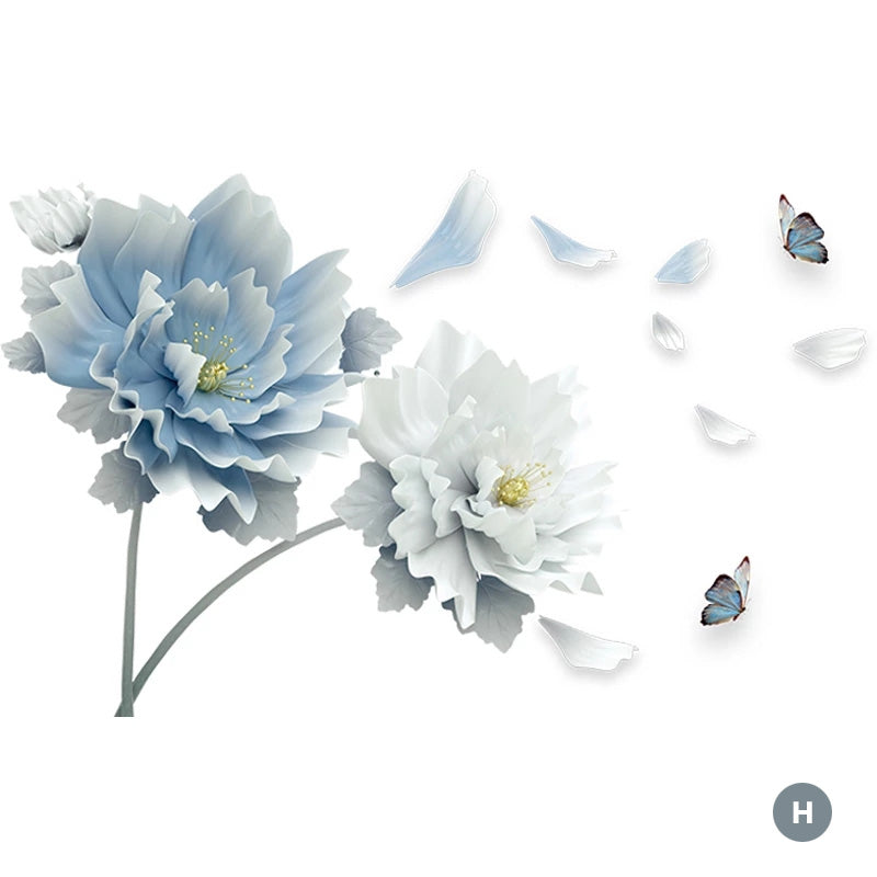 Big Blue Floral Butterflies Vinyl Wall Decal Removable PVC Wall Sticker Mural For Living Room Bedroom Kitchen Wall Decor Creative Home DIY Wall Decoration